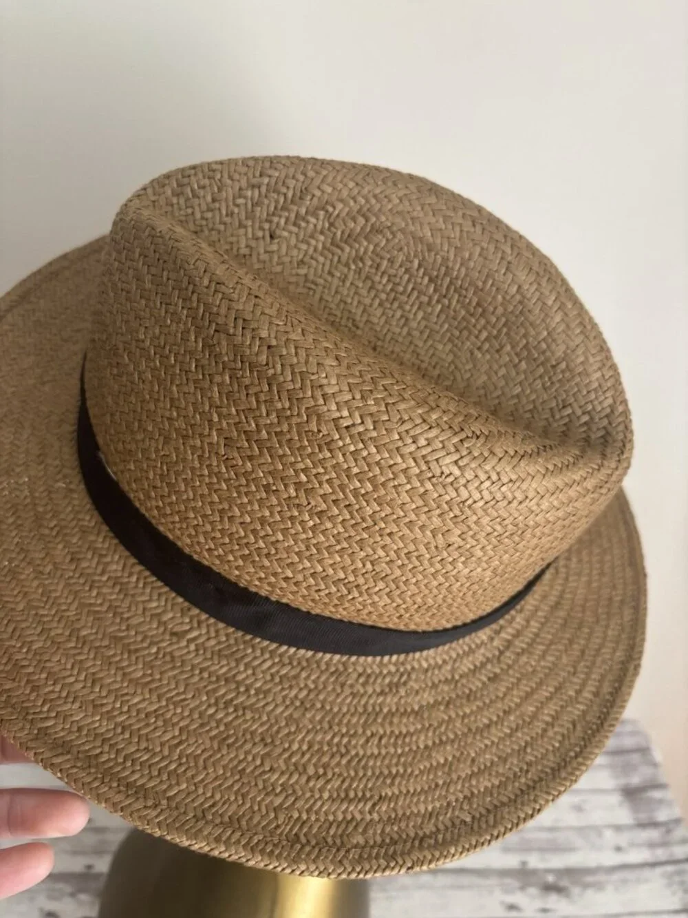 Vintage Banana Republic Straw Hat Made in Italy Black Ribbon Sun Beach Fedora SM